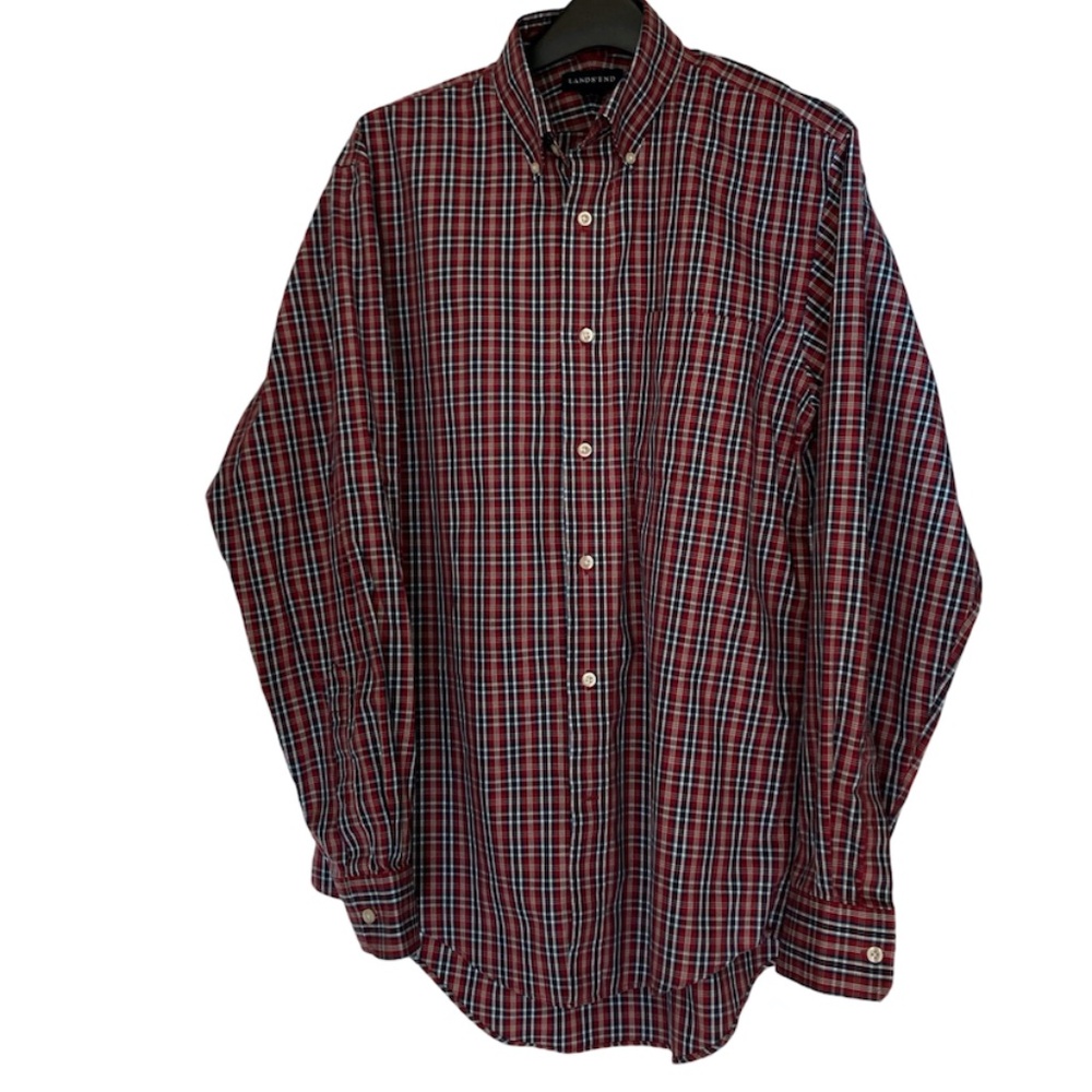 Lands' End:  Size 15/34  - Men's Patterned No Iron Supima® Oxford Dress Shirt